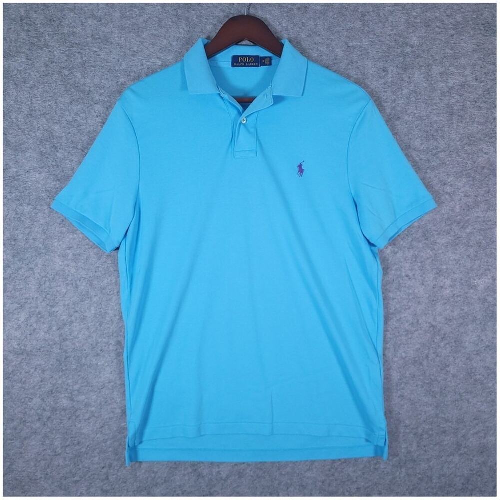 Polo Ralph Lauren Classic Fit Polo Mens Size Medium Aqua Blue Purple Pony Preppy - Picture 3 of 11